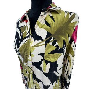 Tommy Bahama Tropical Print Long Sleeve‎ Stretch Shirt Dress M Stretch Button Up